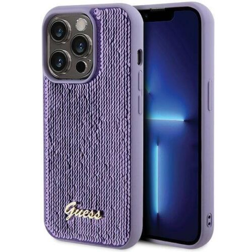 Genuine Guess Sequin Script Logo Impact Case Cover For iPhone 15 Pro Purple - Picture 1 of 7