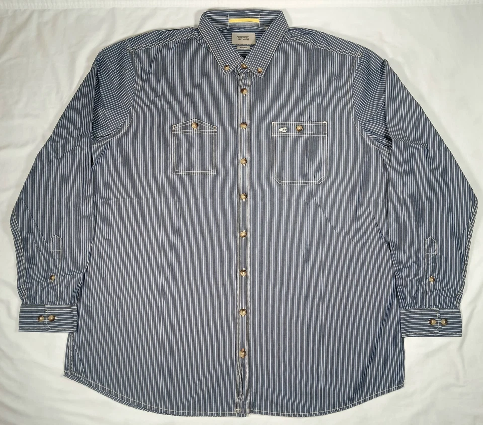 Camisa Camel Active 3XL Para Hombres Azul Rayas Ajustada Cuello Abotonado Manga Larga Foto 2 de 4