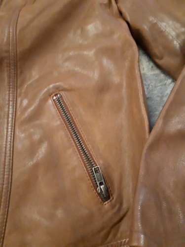Naf Naf Ladies Tan Leather Zip Up Jacket. Size 10. BNWT - Picture 3 of 8