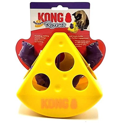 Kong Rewards Rocker Bat a Bout Mouse & Cheese Activity Cat Kitten Treat Toy 6x6"