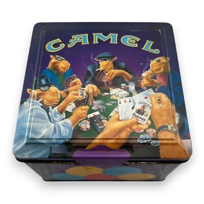 VINTAGE 1994   CAMEL Cigarettes POKER SET 2 Decks  & Chips Tin Box  JOE CAMEL
