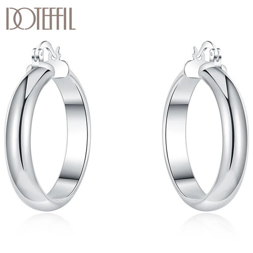 Pendientes de aro liso círculo de plata esterlina 925 DOTEFFIL 35 mm moda joyería - Imagen 6 de 6