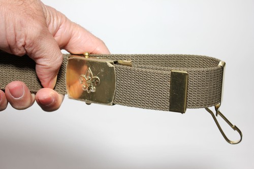 Boy Scouts BSA Khaki Green Webbing Belt - Gold Buckle - Size 26 - Made in USA - Picture 4 of 8