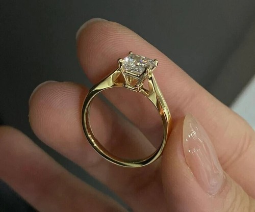 1,00 ct Princess Cut VS/SI Lab Grown Diamant Verlobungsring 14k Gelbgold - Bild 3 von 6