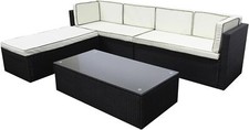 RATTAN GARDEN FURNITURE ALL-WEATHER CORNER SOFA SET WITH GLASS COFFEE TABLE
