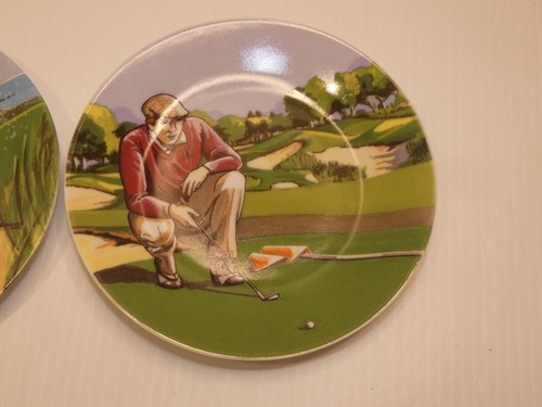 Philippe Deshoulieres Limoges Set 6 Vintage Golf Scenes Canape Plates - Picture 7 of 8