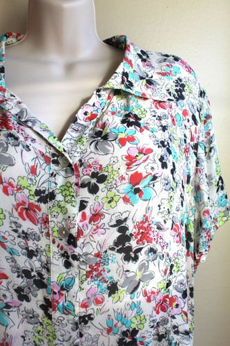 Vintage 60s Shirt Cherie Womens 1X Plus Silk Crepe Chiffon Floral Semi Sheer - Picture 4 of 7