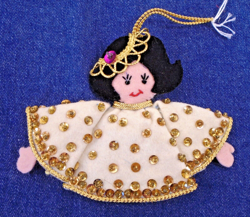 Vintage Sequined Beaded Felt Angel MCM Christmas Ornament 4 x 4.5"