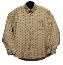 Tommy Hilfiger Men's Khaki Large Button Down Shirt Lions All Over Crest Print