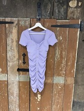 Ruched Bodycon Dress Purple Short Sleeve Sweetheart Neck Party Evening 8