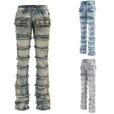 Evolution Men's Edge Cut Patchwork True Stacked Cargo Denim Jeans FW33958