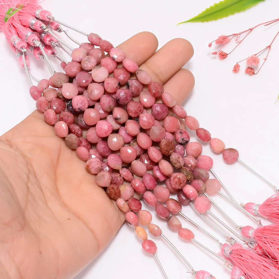 Piedras preciosas de rodonita natural en forma de corazón cuentas facetadas hilo 8X8X4 mm GB-913 Foto 3 de 4