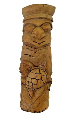 Wooden Hand Carved Sculpture Tiki w/Turtle Signed D. ARNOLD 11.5'' T x 3.5'' W