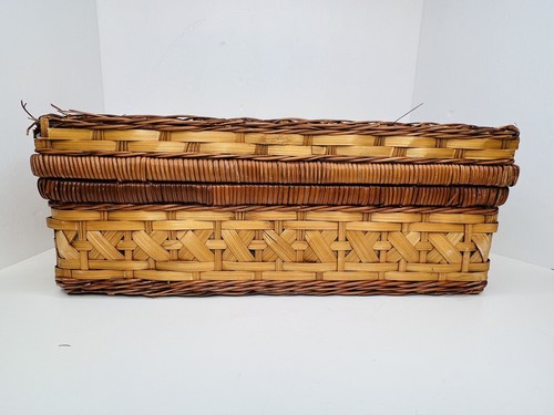 Empty Patriotic Fabric Lined Wicker Picnic Basket Straps to Hold Items **READ - Picture 6 of 10