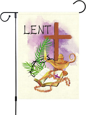Lent Garden Flag 12X18 Double Sided, Burlap Small Vertical Purple Cross Holy Wee