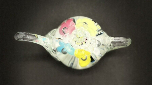 Joe St. Clair Flowered Yellow Pink Blue Teapot Ringholder Paperweight - Picture 6 of 20