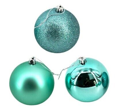 Assorted Decorative Turquoise Christmas Baubles in Shiny Glitter and Matt Pack of 100 Up to 6cm in Diameter