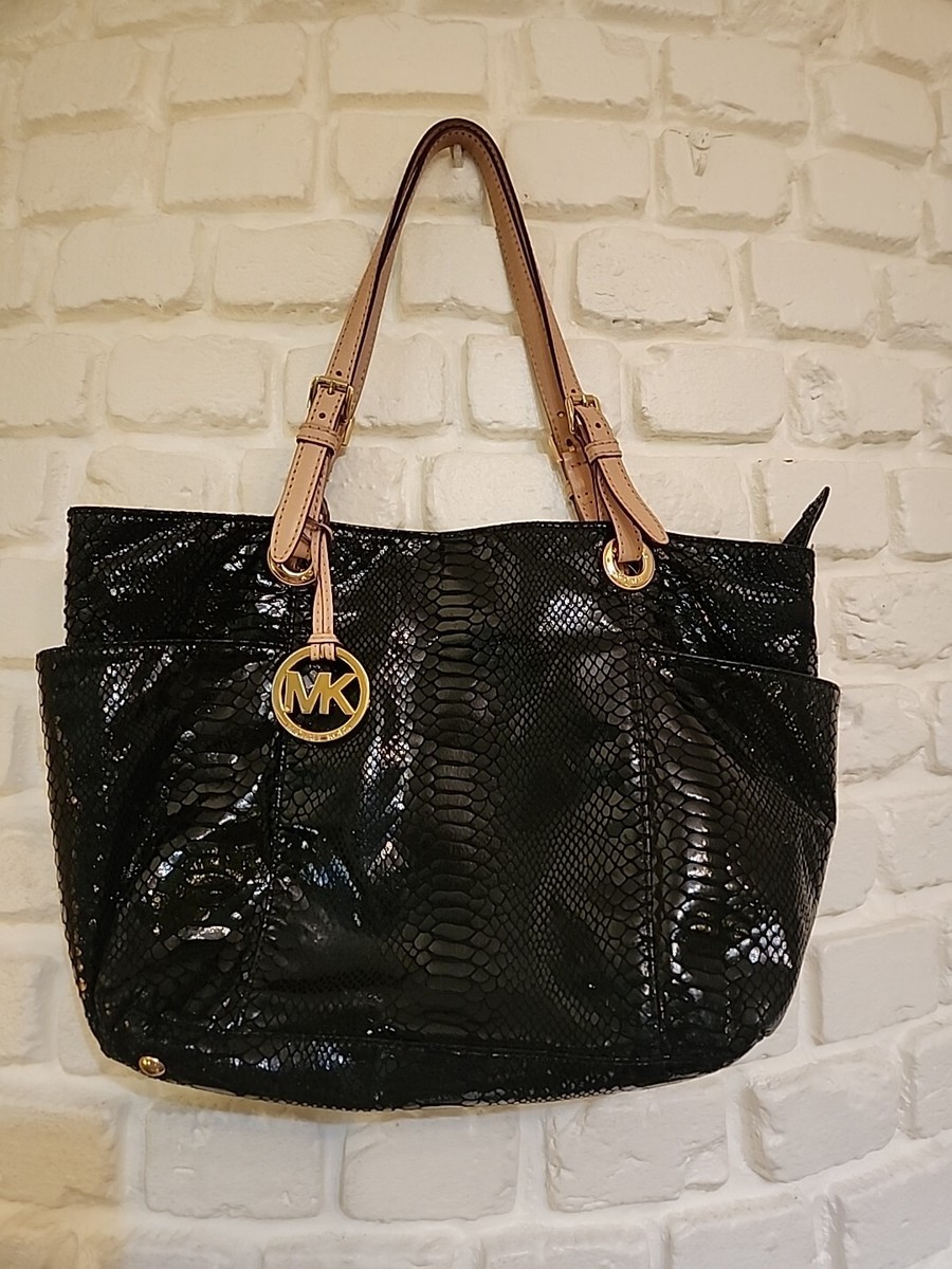 Michael Kors Black Snakeskin Print Leather Tote