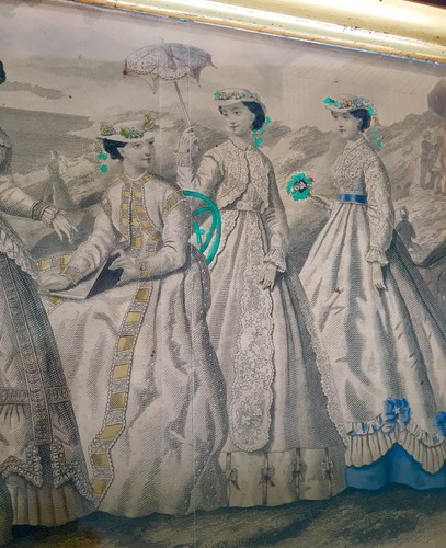 Antiker tiefer Nussbaumrahmen & 1867 July Godey's Fashion Print "Türkis & Blau" - Bild 4 von 7