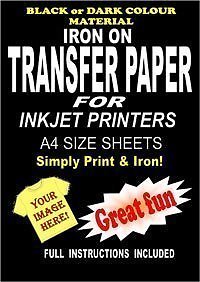Inkjet Printable Iron On T Shirt Fabric Transfer Paper For Dark Fabrics 5 A4 S | eBay