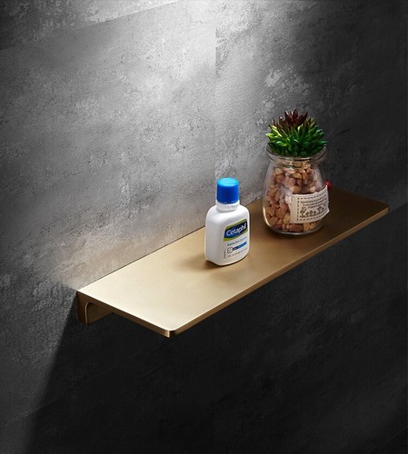 Brushed Gold Solid Brass Bathroom Shower Gel Rack Cosmetics Shelf Wall-Mounted - Picture 5 of 11