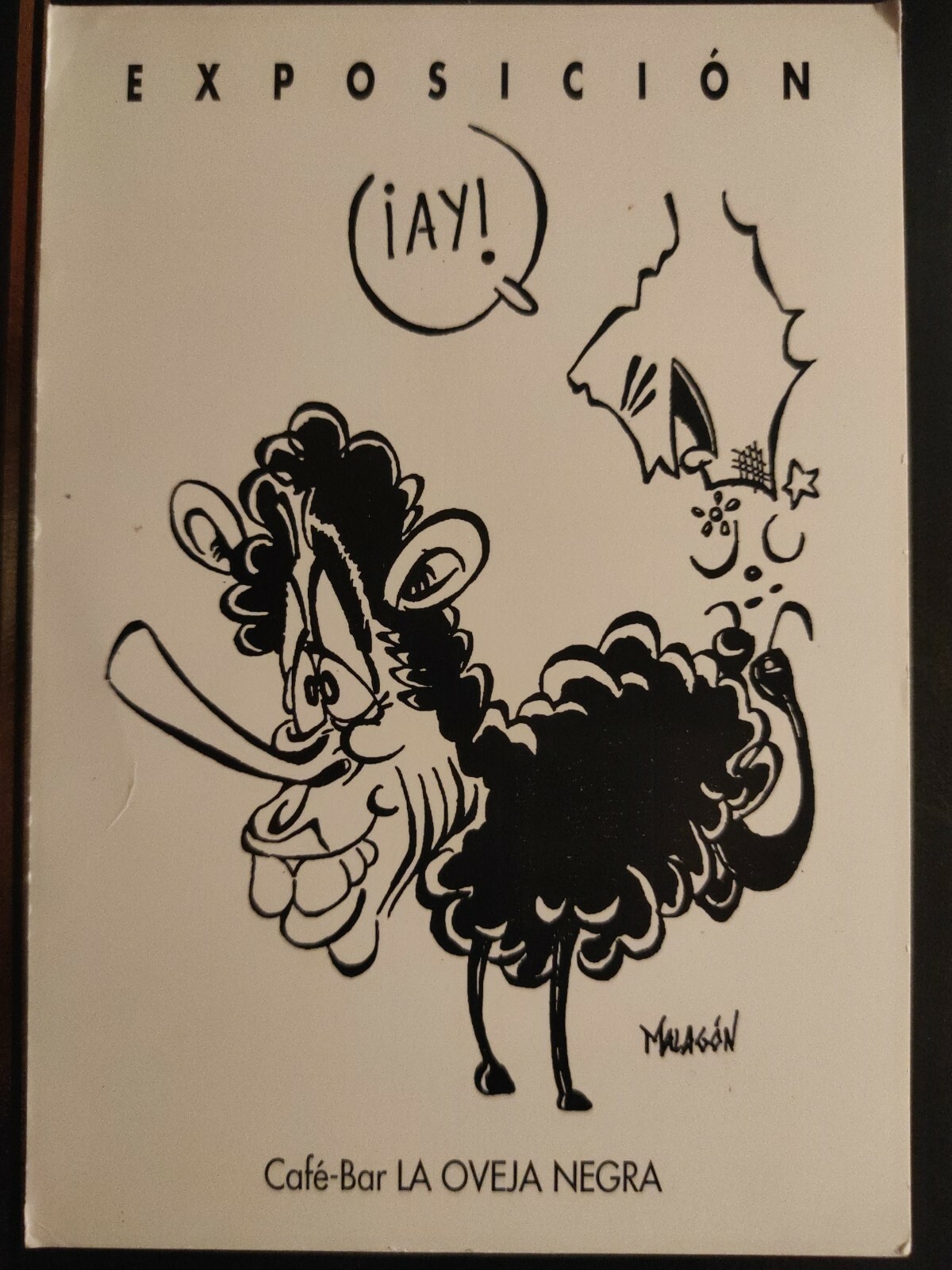 TARJETA POSTAL EXPOSICIÓN MALAGÓN EN CAFE-BAR LA OVEJA NEGRA (ALCALÁ DE HENARES)