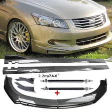 Carbon Fiber Front Bumper Lip Spoiler 86.6" Side Skirt Kit For Honda Accord S