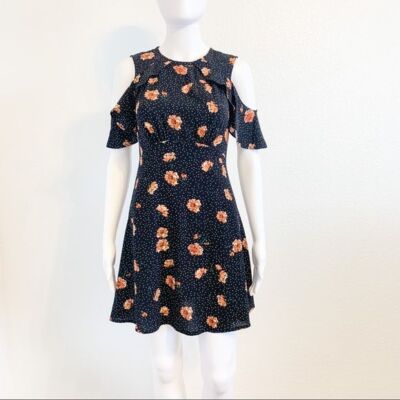 urban outfitters skater dress Urban Outfitters Small Black Feminine Skater Dress Polka Dot Floral Poppy