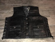 Womens Diamond Plate Leather Vest Concealed Carry Pocket Sz Large Motorcycle