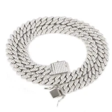 White Gold Plated Iced CZ Out Stainless Steel Miami Cuban Link Bracelet Or Chain