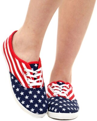 Champion Amerikanische Flagge Stars Streifen Kappe Zehen Schnürbar Low Cut Feder