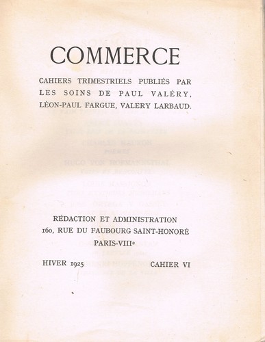 COMMERCE publié par Paul VALÉRY L P Fargue V Larbaud Édit N°2247/2850 Hiver 1925 - Picture 2 of 12