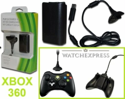 XBOX 360 PACK 4800 mAh RICARICABILE CONTROLLER CAVO CARICA BATTERIA NUOVA