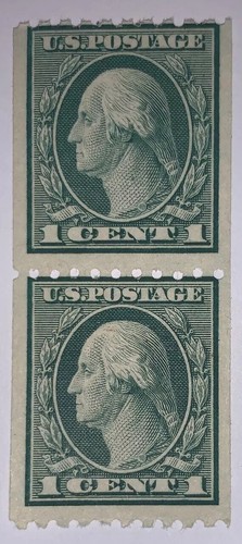 Travelstamps: 1914 US Stamps Scott #441 MNH, Green, 1 cent , Coil Pair