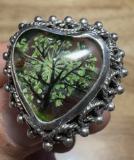 Heavy 10.3g Vintage Taxco 925 Silver Heart Real Flower Resin Ring Size 8-9