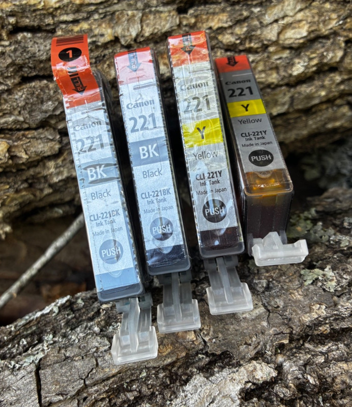 GENUINE CANON PIXMA 221 Printer Ink; 2 Yellow & 2 Black, sealed in shrink wrap