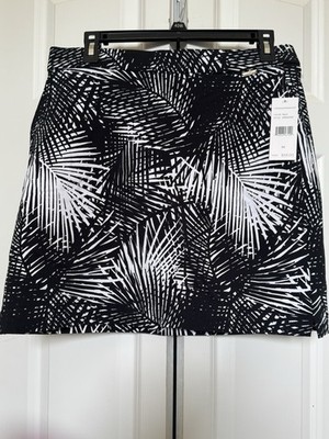 Rafaella Women's Black and White Leaf Pattern Stretch Skort Size M NWT 