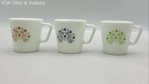 Vintage Pyrex Mug Lot 3 Mixed Patterns Woodland Old Town Spring Blossom
