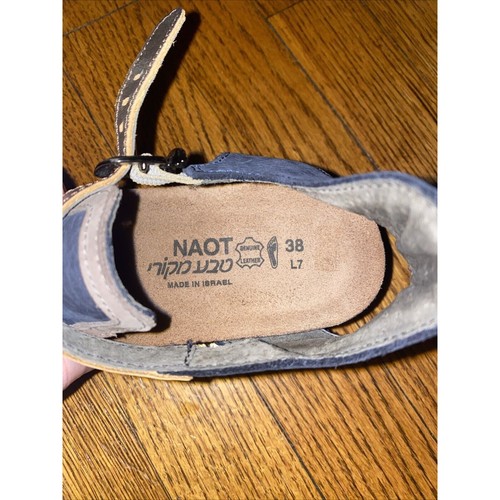 Naot Fiona Blue & Beige Nubuck Wedge T-Strap Sandal Size EU 38 US 7 - Picture 8 of 9