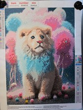 Completed Diamond Art 40x30cm Lion Cub with Pink and Blue Balloons