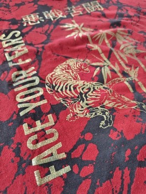 Original Gravity Red Hoodie T-shirt Gold Chinese Tiger Face Your Fears 