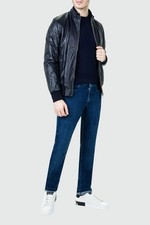 Theory Men’s Viek L Skyward Navy BLUE Lamb Leather Jacket Small