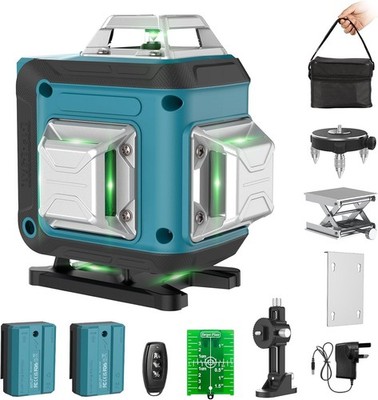 16 Linien Kreuzlinienlaser Grün 4x360° Selbstnivellierend 2x 2400mAh Zubehör-Set
