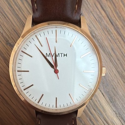 MVMT Men's Quartz Analog 45mm Gold Tone SS Case White Dial Brown Leather