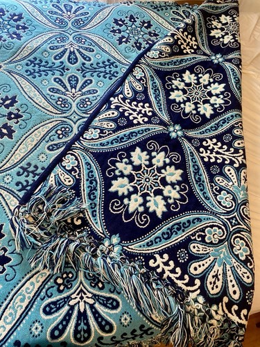 Vintage Italian Heavy Woven Bedspread Full Double Reversible Turquoise Blue - Picture 12 of 12