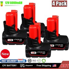 4-pack 6.0Ah For Milwaukee For M12 Lithium-ion Capacity Battery 12V 48-11-2411