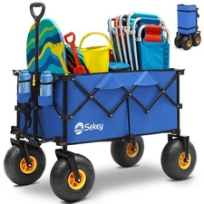 Sekey Beach Wagon – 440lb Capacity, 9" Sand-Proof Wheels, Foldable. Blue & Black