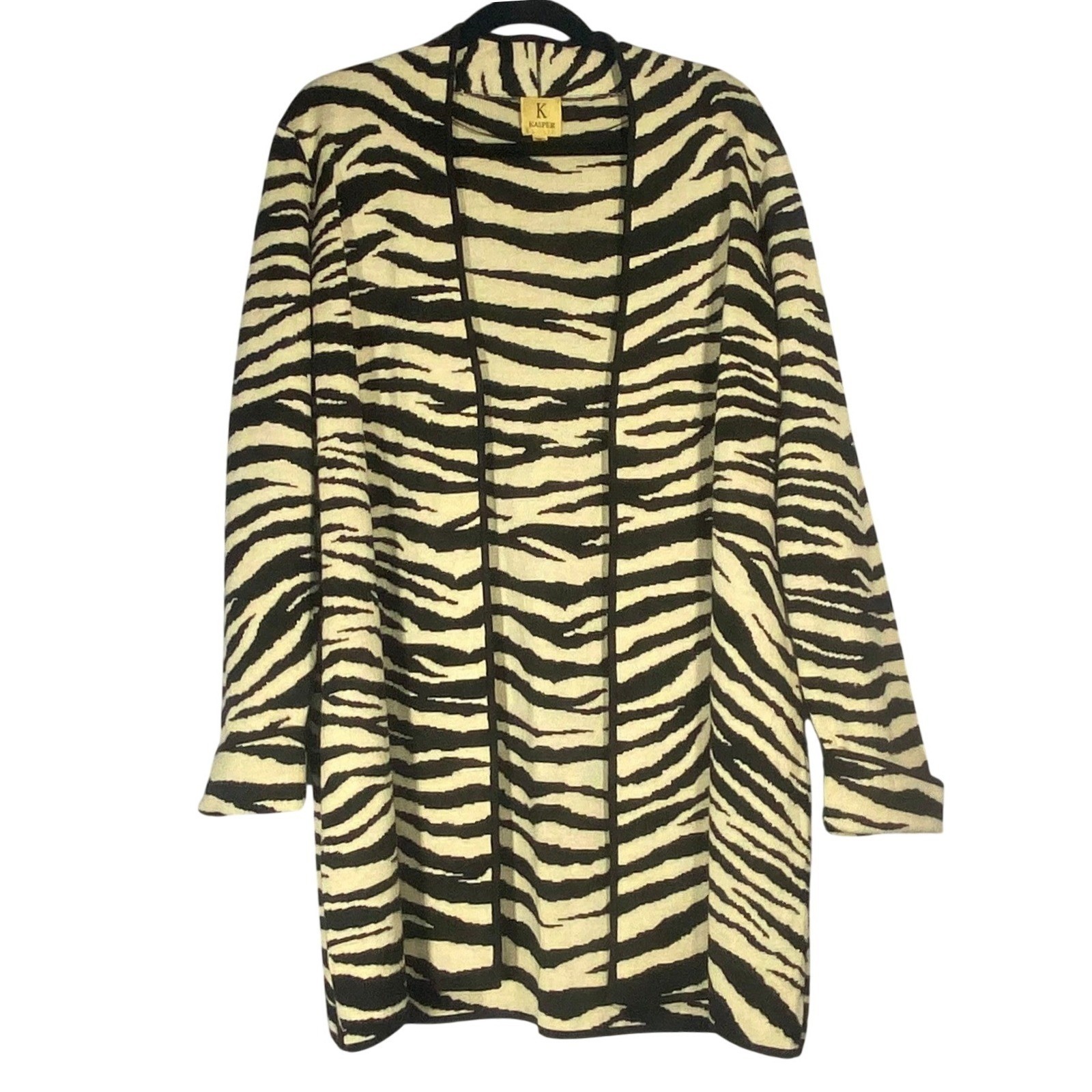 Kasper Womens Plus Sz 1X Zebra Print Open Front Cardigan Long Sleeve