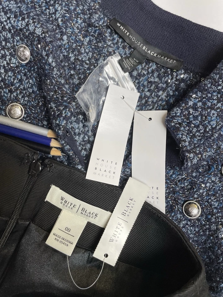 NUEVO Traje Falda Mercado Negro Casa Blanca Talla XS Conjunto de Dos Piezas Brillante WHBM $198 Foto 2 de 4