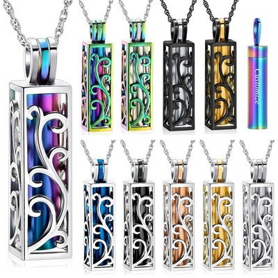 Tree of Life Square Bar Urn Pendant Cremation Jewelry for Ashes Memory Necklace